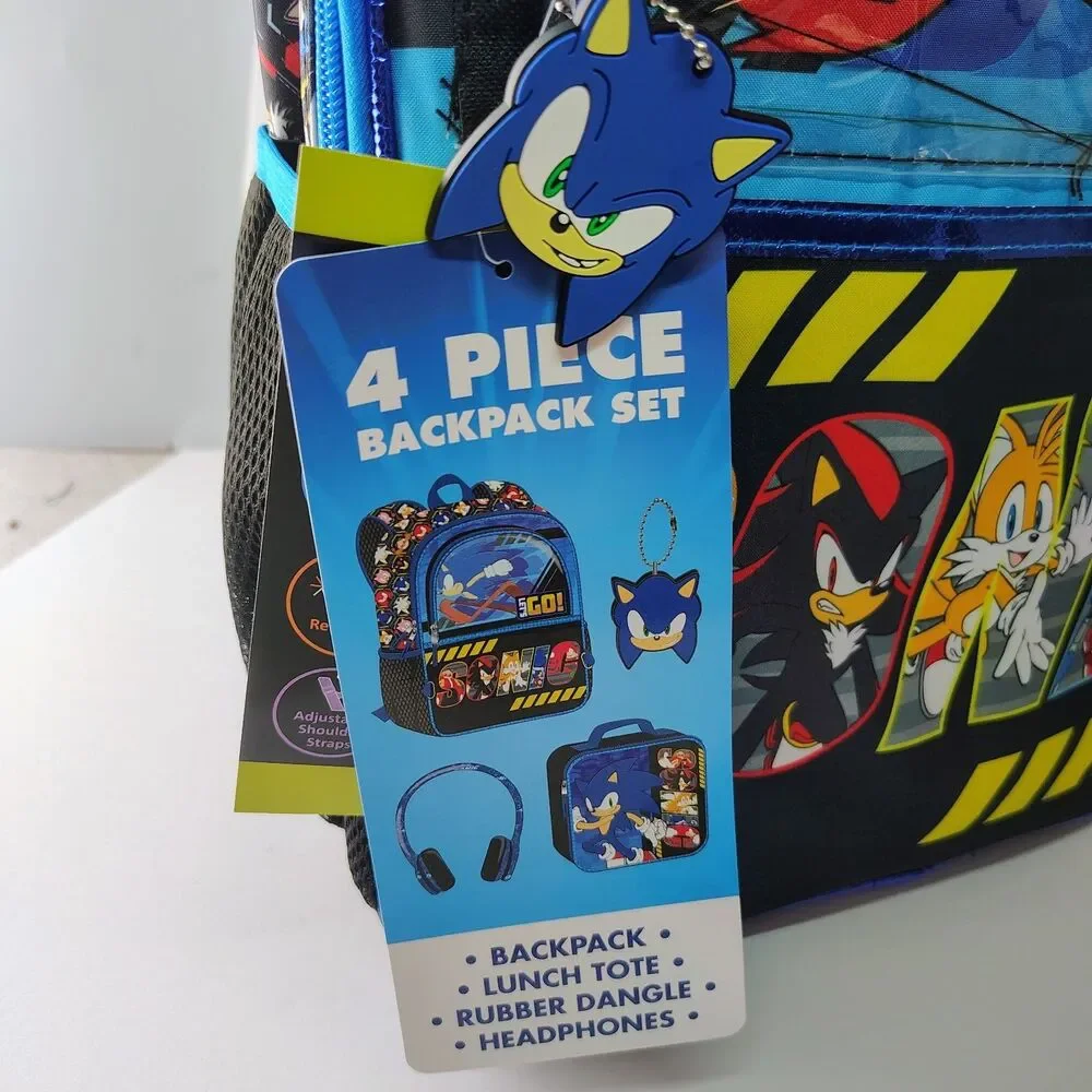Sonic the Hedgehog 4- Piece Set Backpack With Lunchbox & Headphones 17” Backpack
